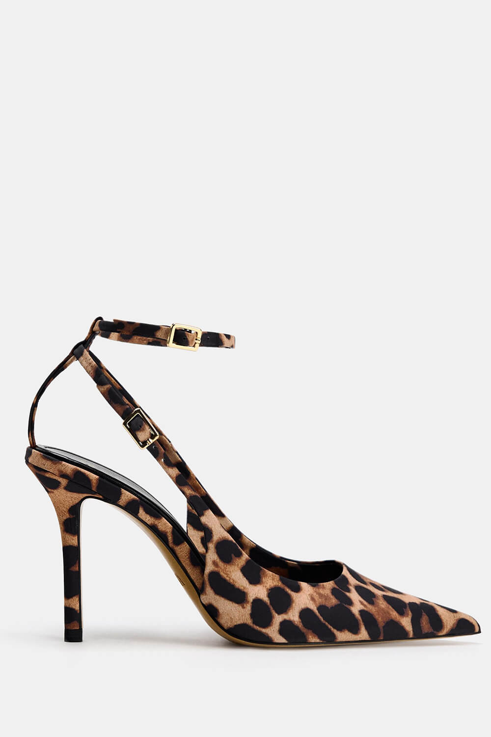 Leopard Print Pointed Toe Slingback Ankle Strap High Heels
