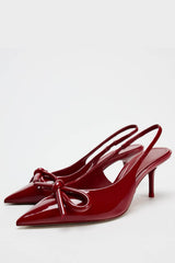 Bow Patent-Leather Slingback Stiletto Heels