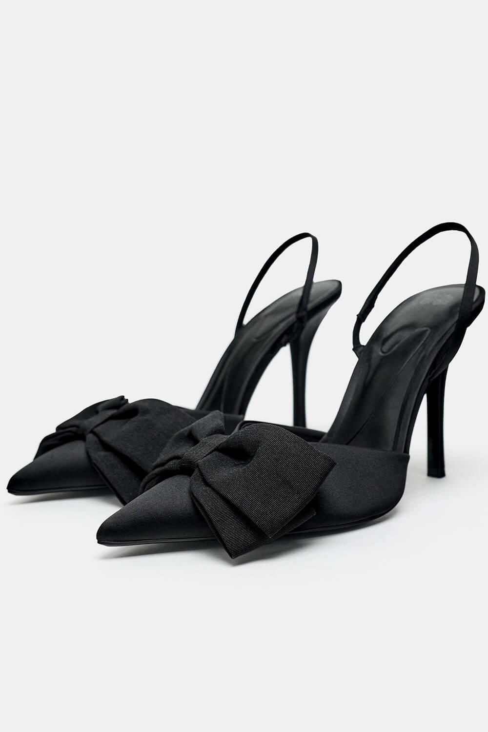 Bow Satin Pointed Toe Slingback Stiletto Heels