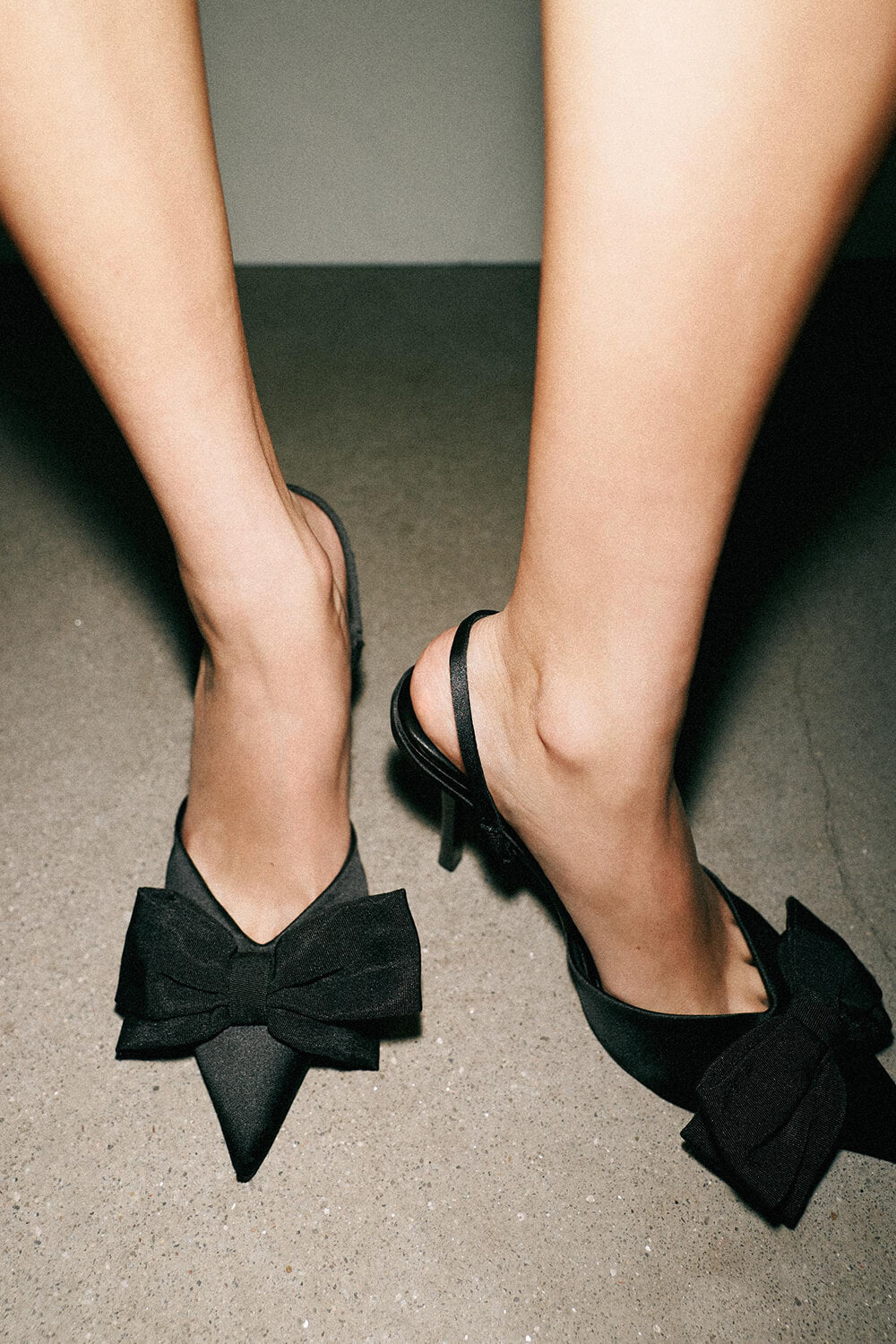 Bow Satin Pointed Toe Slingback Stiletto Heels