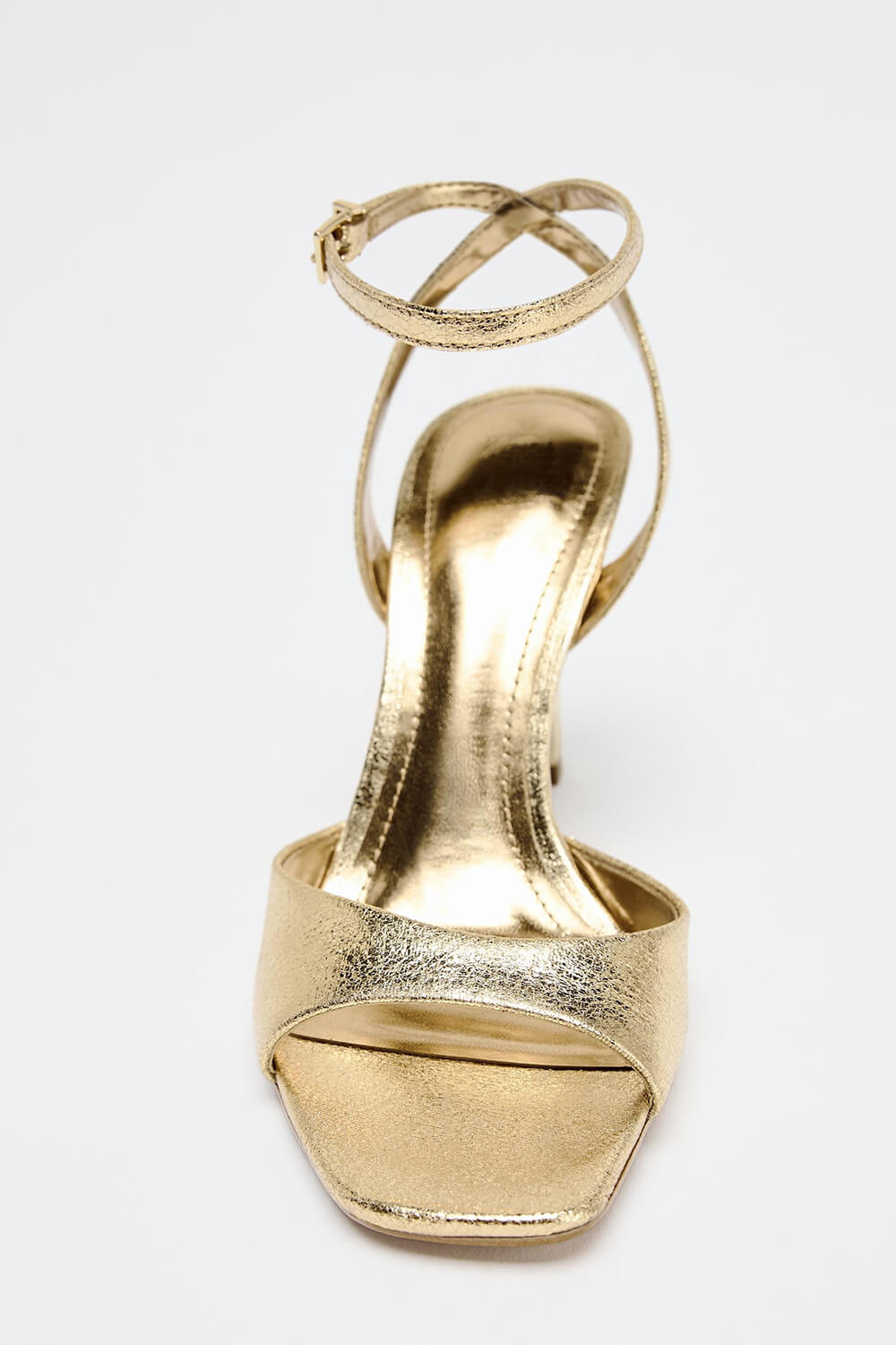 Metallic Gold Square Toe Ankle Strap High Heel Sandals
