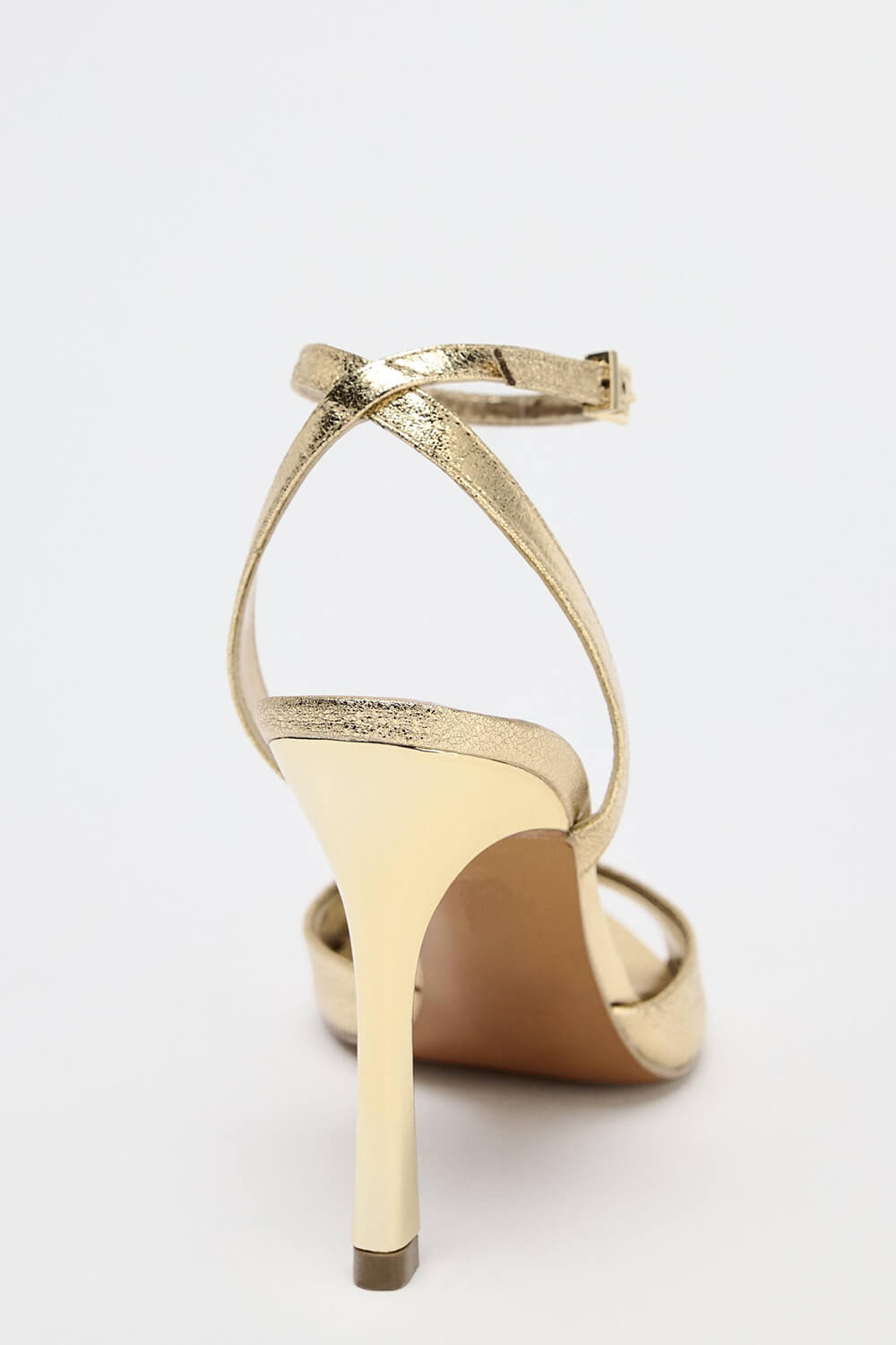 Metallic Gold Square Toe Ankle Strap High Heel Sandals