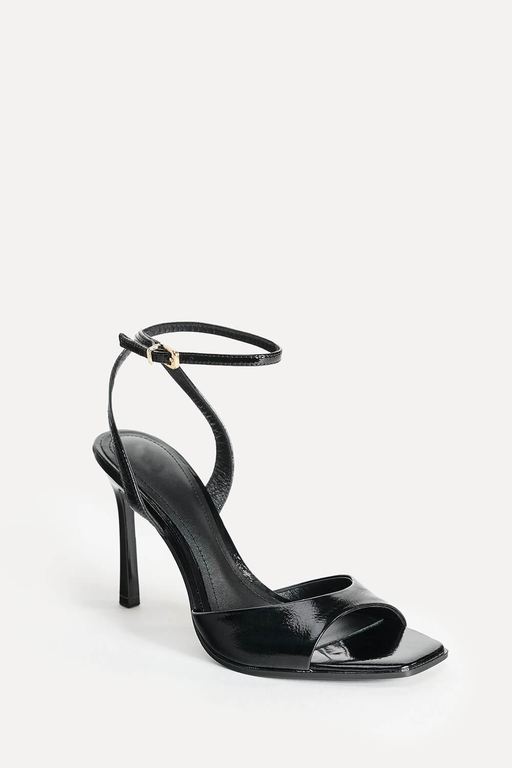 Faux Patent-Leather Square Toe Ankle Strap High Heel Sandals