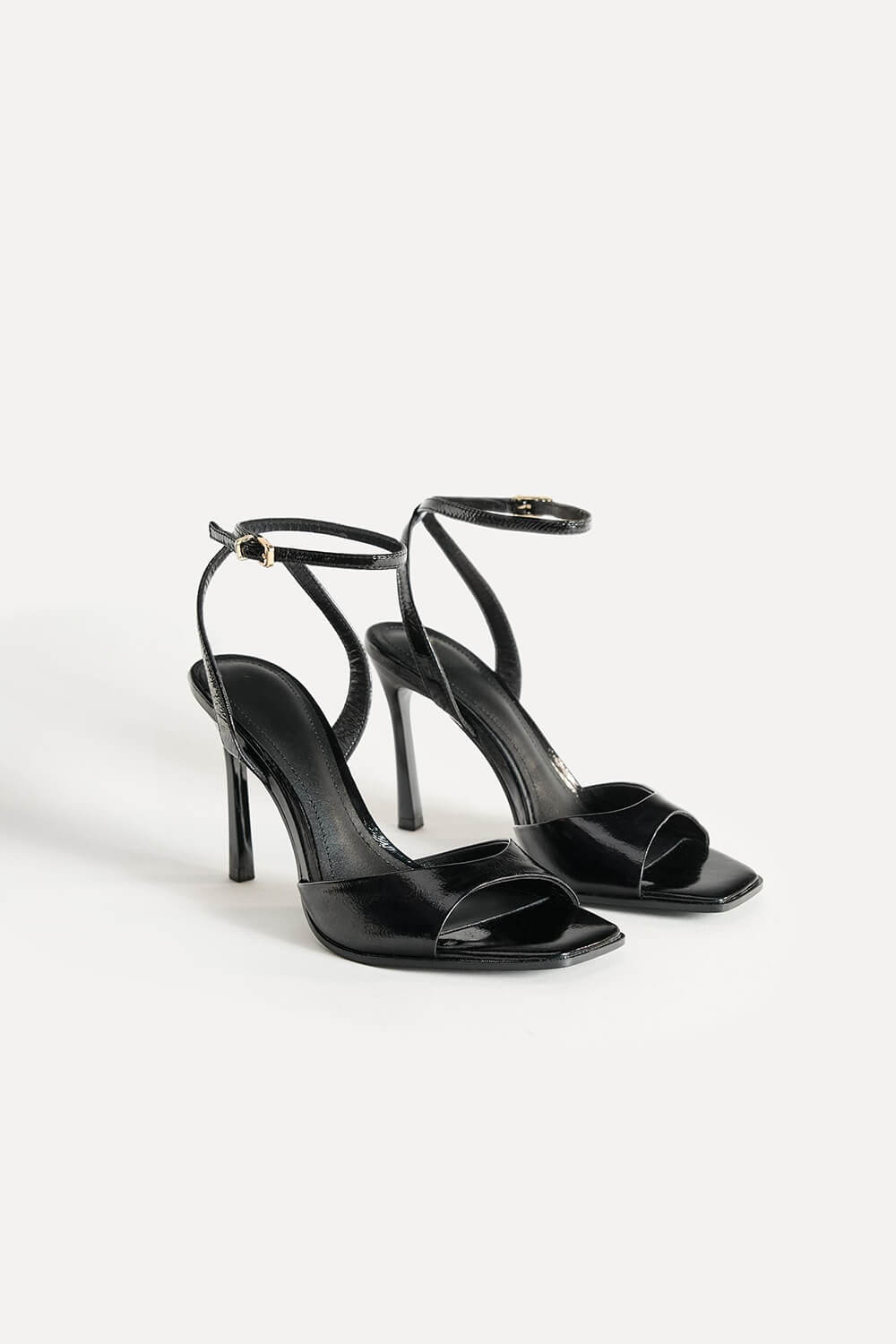 Faux Patent-Leather Square Toe Ankle Strap High Heel Sandals