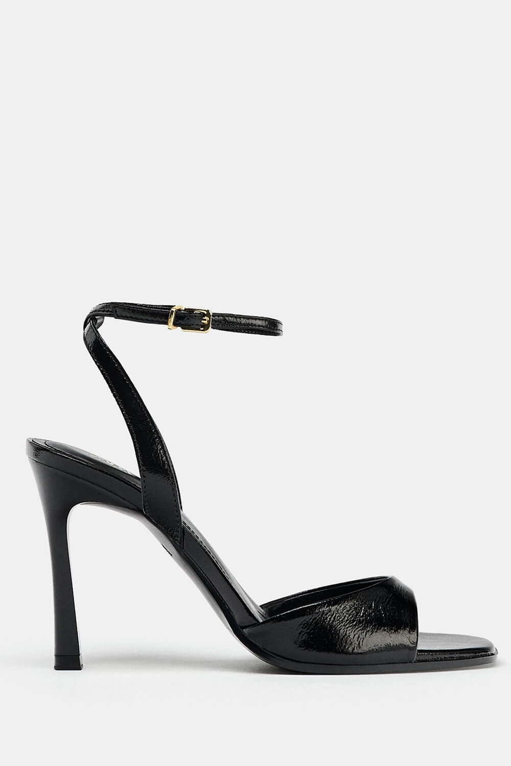 Faux Patent-Leather Square Toe Ankle Strap High Heel Sandals