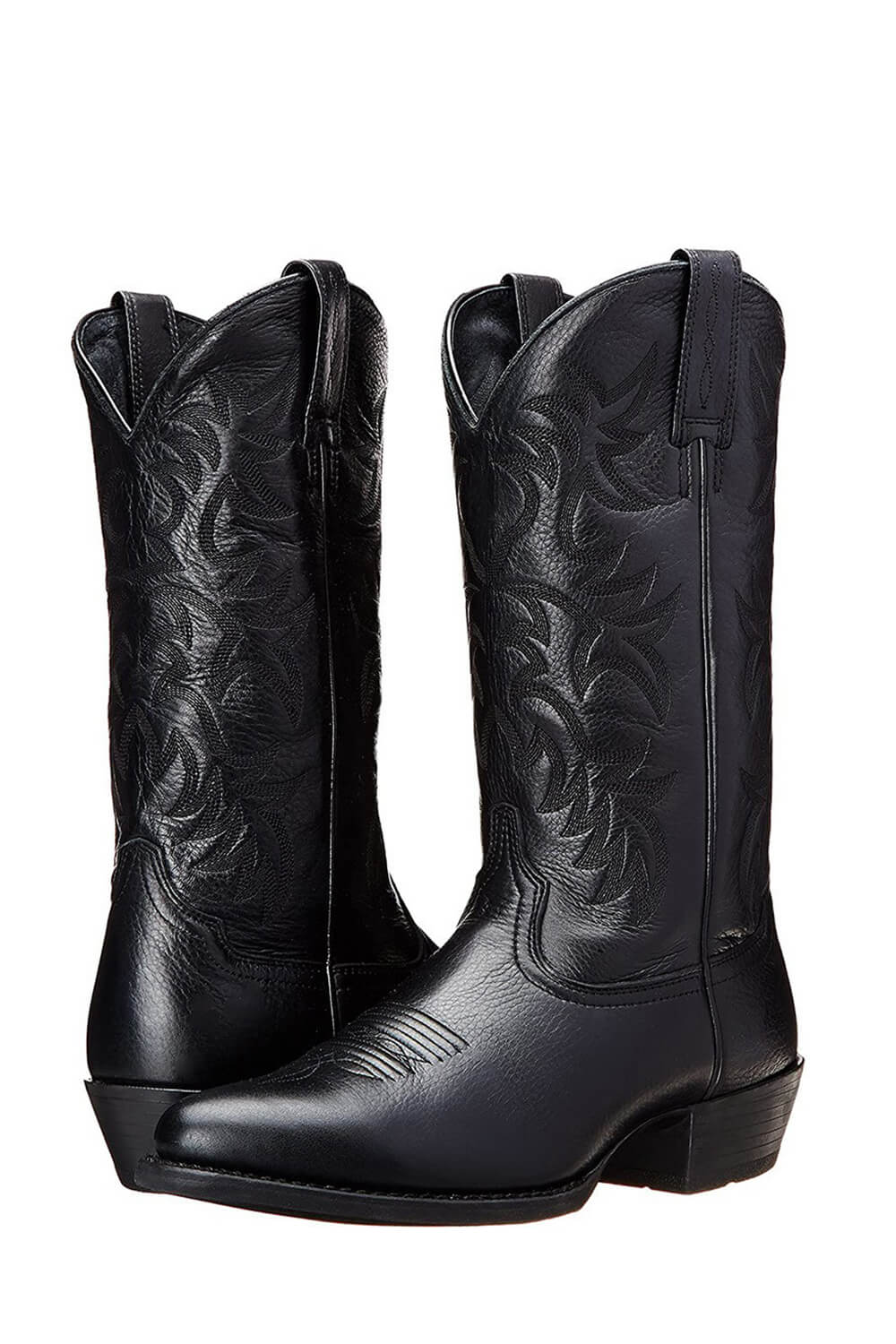 Black Embroidered Western Cowboy Pointed-Toe Mid-Calf Boots