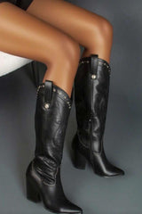 Studded Detail Western Cowgirl Knee High Boots
