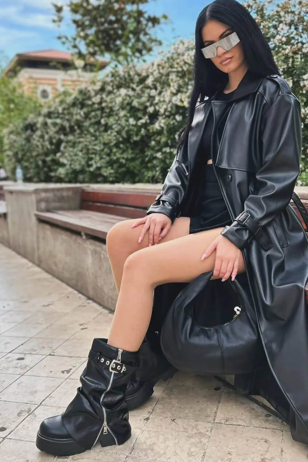 Pu Fold Over Mid-Calf Chunky Platform Zip Boots