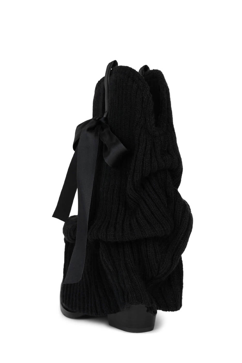 Ribbed Knit Western Fold Over Ankle Boots Withe Bow Details