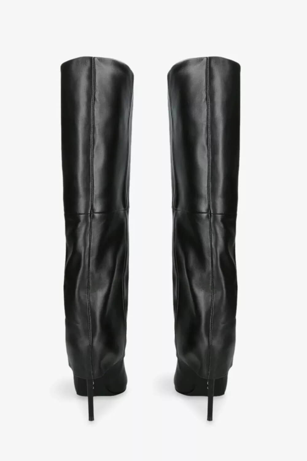 Black Faux Leather Folded Over Knee High Stiletto Heeled Boots