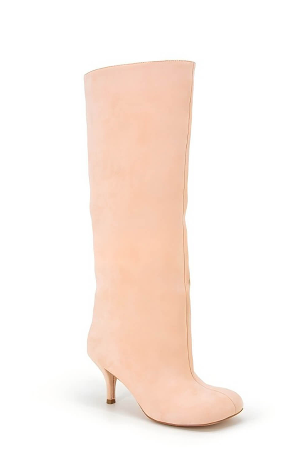 Faux Suede Slip-On Knee-High Boots - Beige