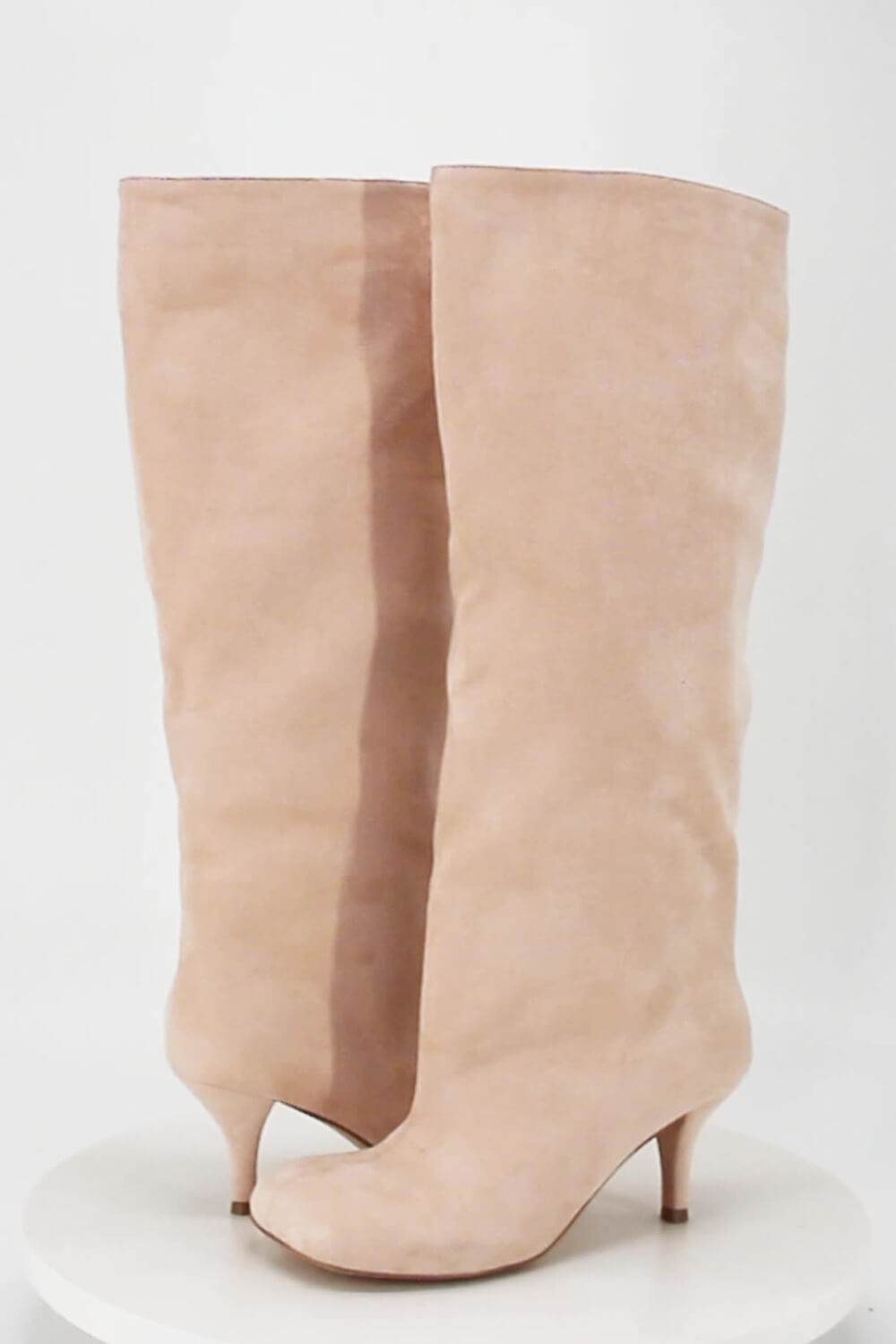 Faux Suede Slip-On Knee-High Boots - Beige