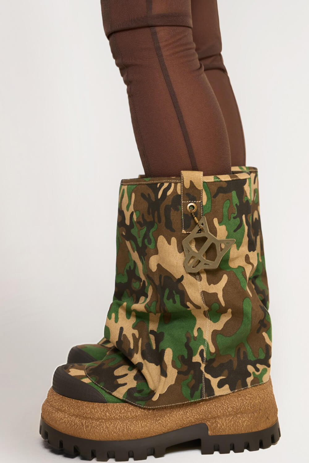 Camo Canvas Fold Over Round Toe Chunky Platform Boots