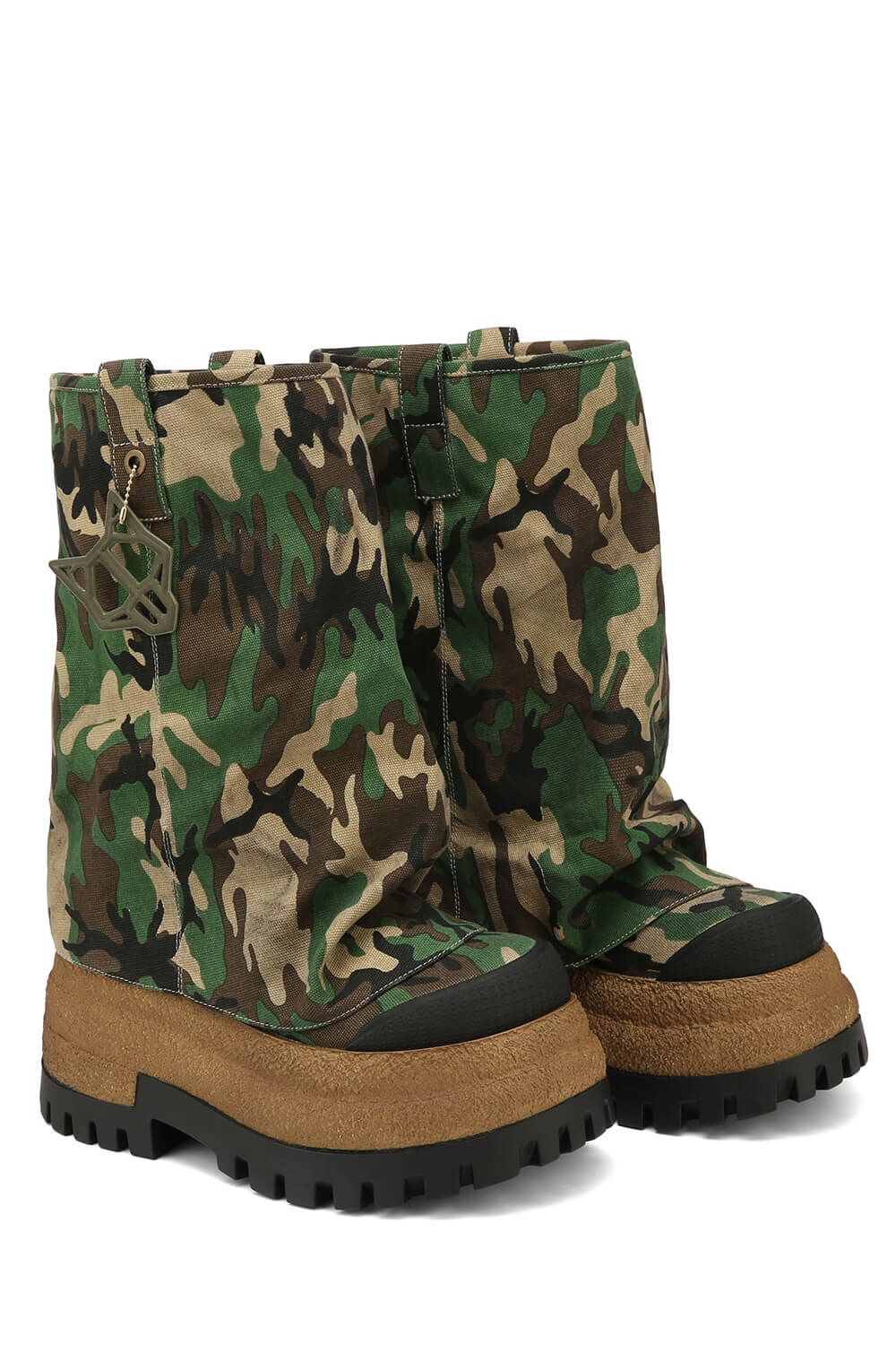 Camo Canvas Fold Over Round Toe Chunky Platform Boots