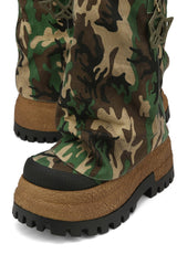 Camo Canvas Fold Over Round Toe Chunky Platform Boots