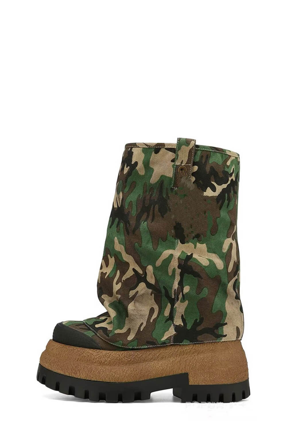 Camo Canvas Fold Over Round Toe Chunky Platform Boots
