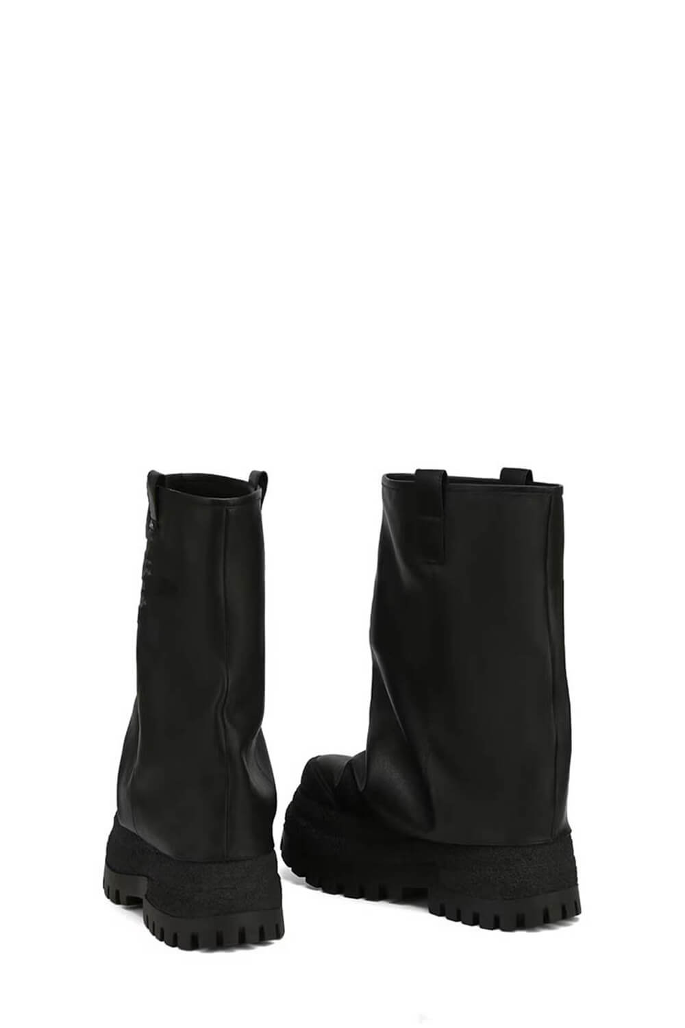 Faux Leather Fold Over Round Toe Chunky Platform Boots - Black