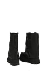 Faux Leather Fold Over Round Toe Chunky Platform Boots - Black