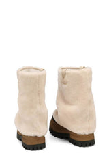 Shearling Fold Over Round Toe Chunky Platform Boots - Cream