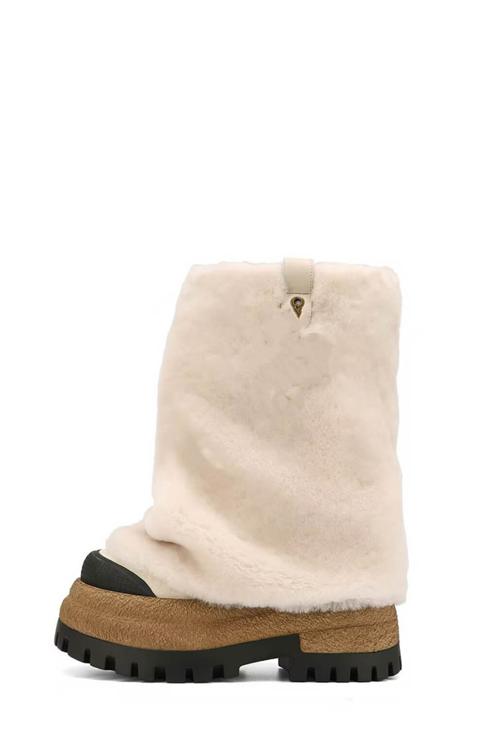 Shearling Fold Over Round Toe Chunky Platform Boots - Cream