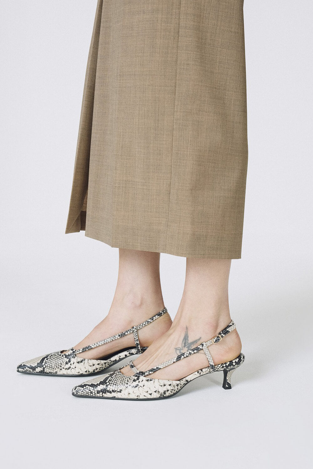 Faux Python-Print Leather Pointed Toe Slingback Stiletto Heel Pumps