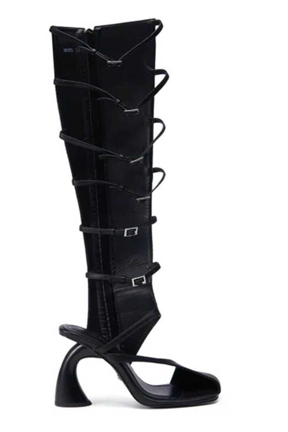 Black Faux Leather Multi Strap Asymmetrical Gladiator Sandal