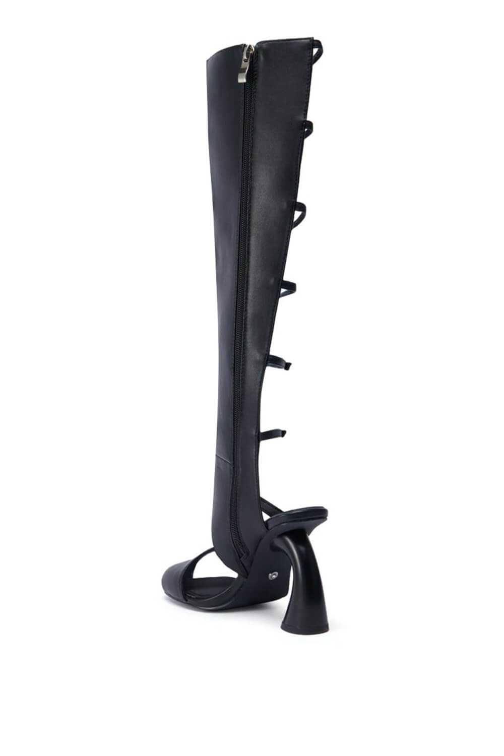 Black Faux Leather Multi Strap Asymmetrical Gladiator Sandal