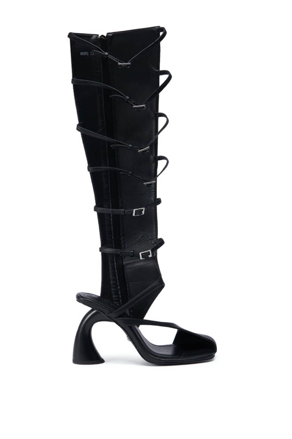 Black Faux Leather Multi Strap Asymmetrical Gladiator Sandal