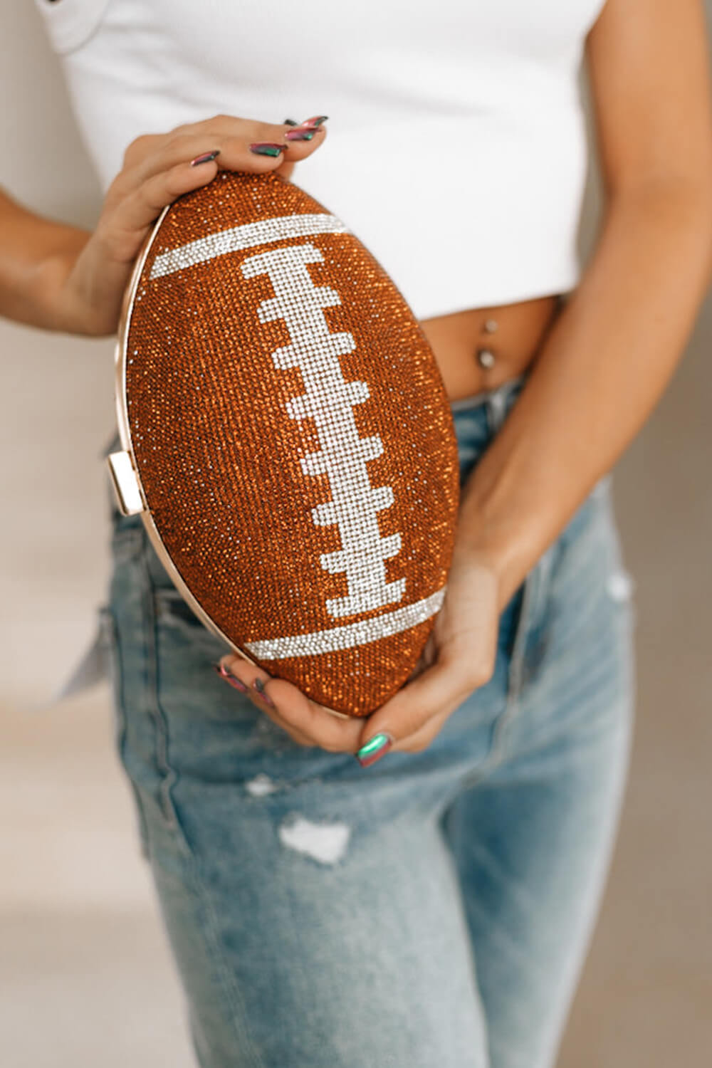 Rhinestone Football Evening Clutch With Straps