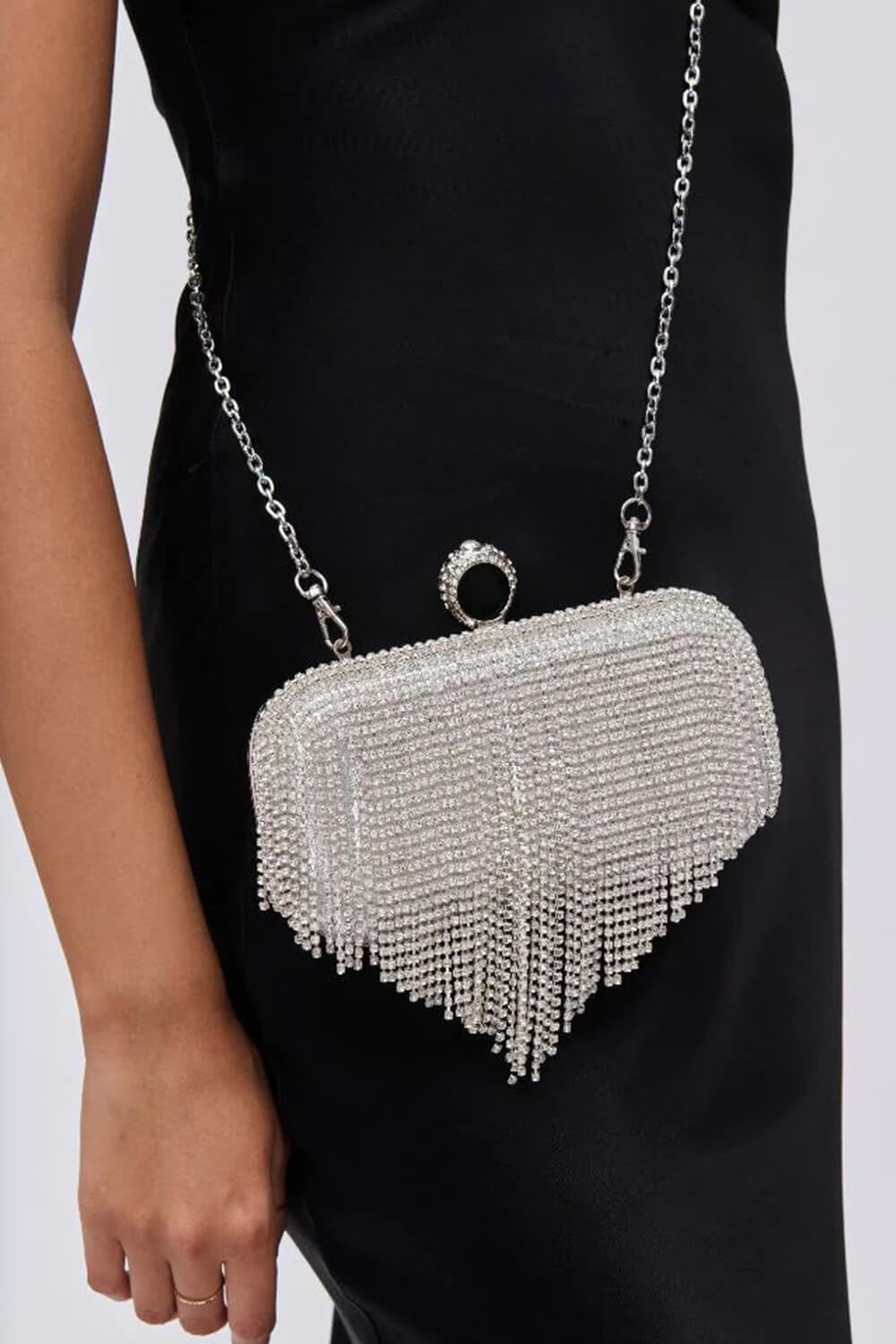 Rhinestone Fringe Evening Clutch