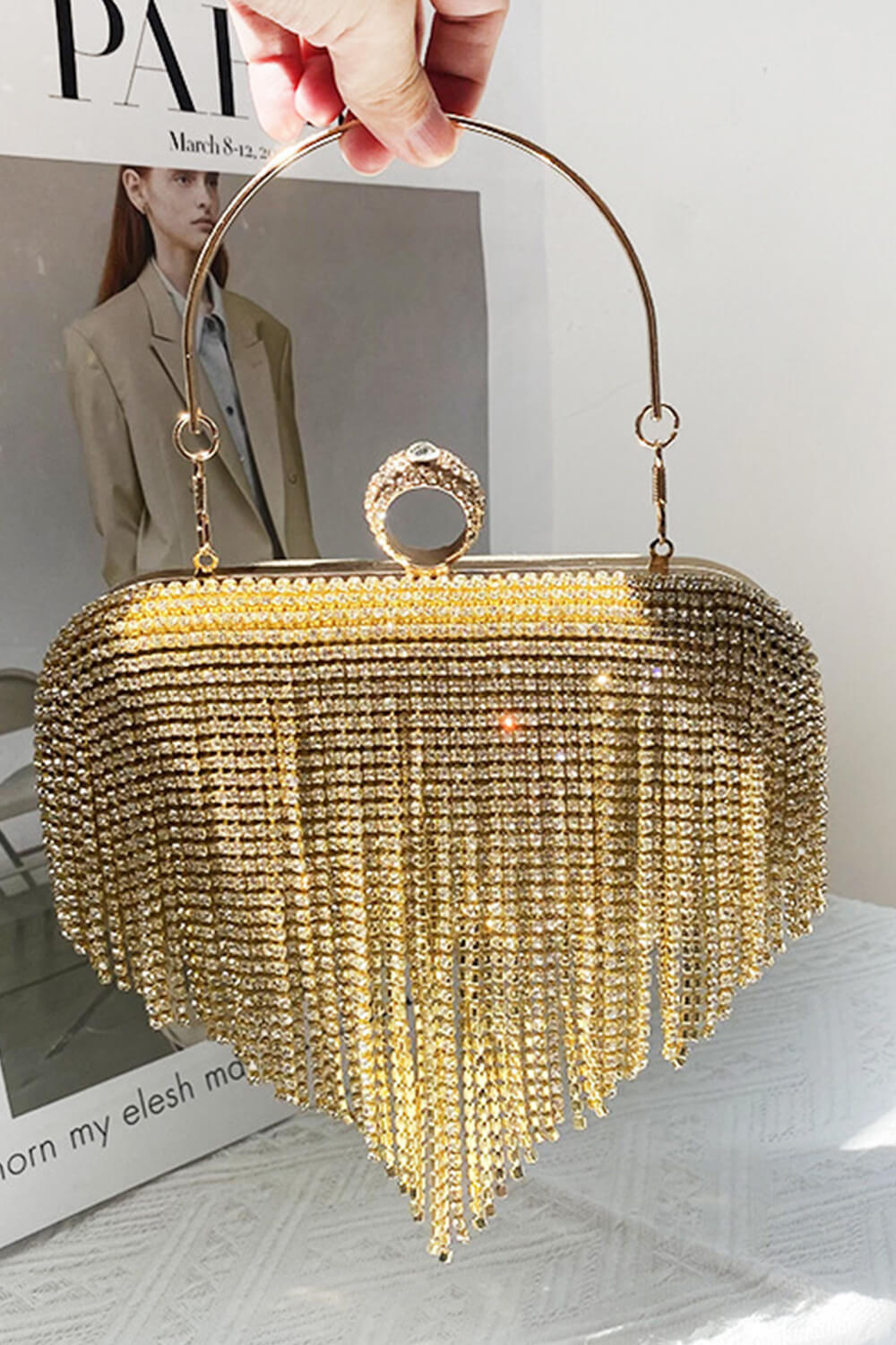 Rhinestone Fringe Evening Clutch