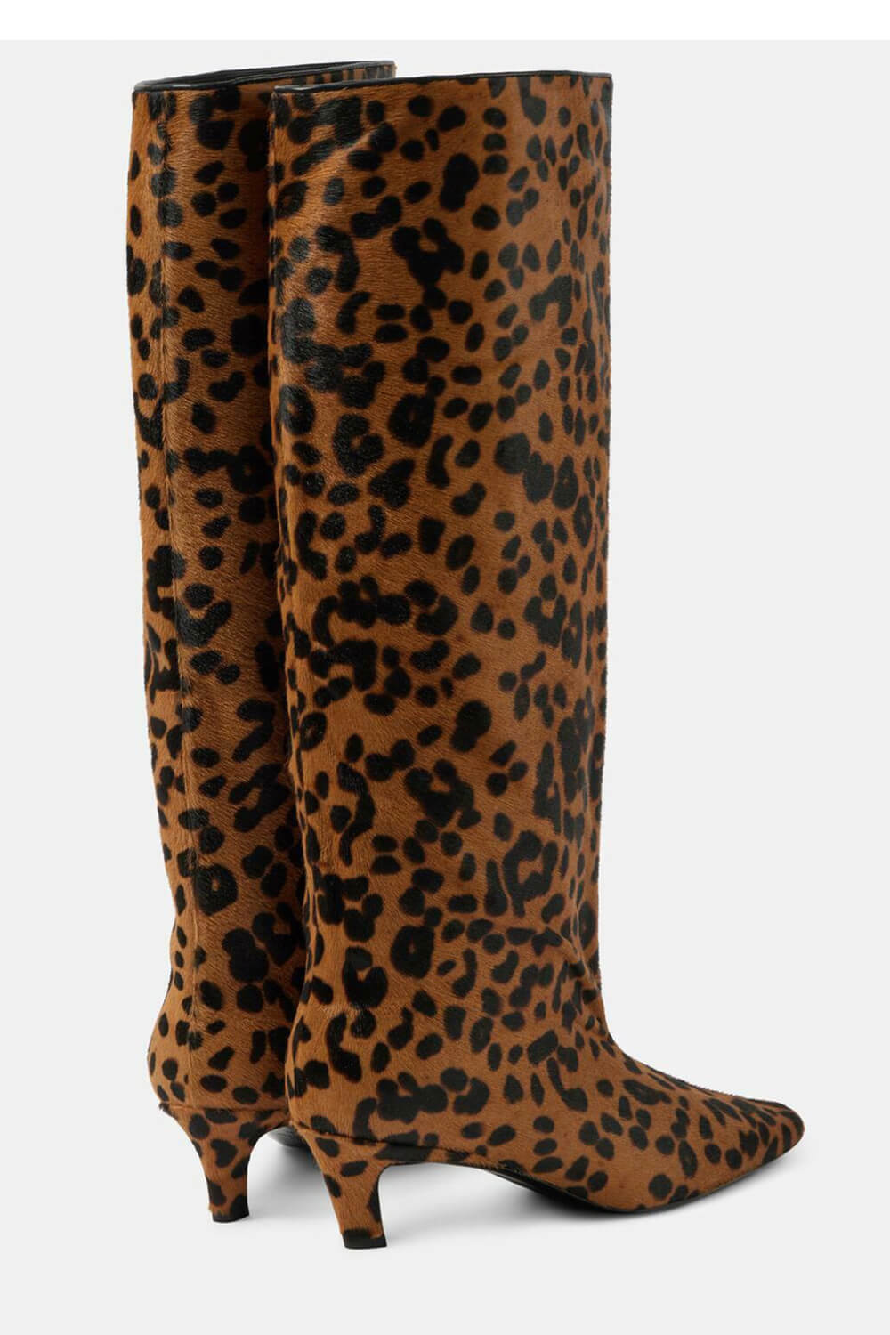 Animal Print Wide Shaft Long Hair Knee-High Kitten Heel Boots