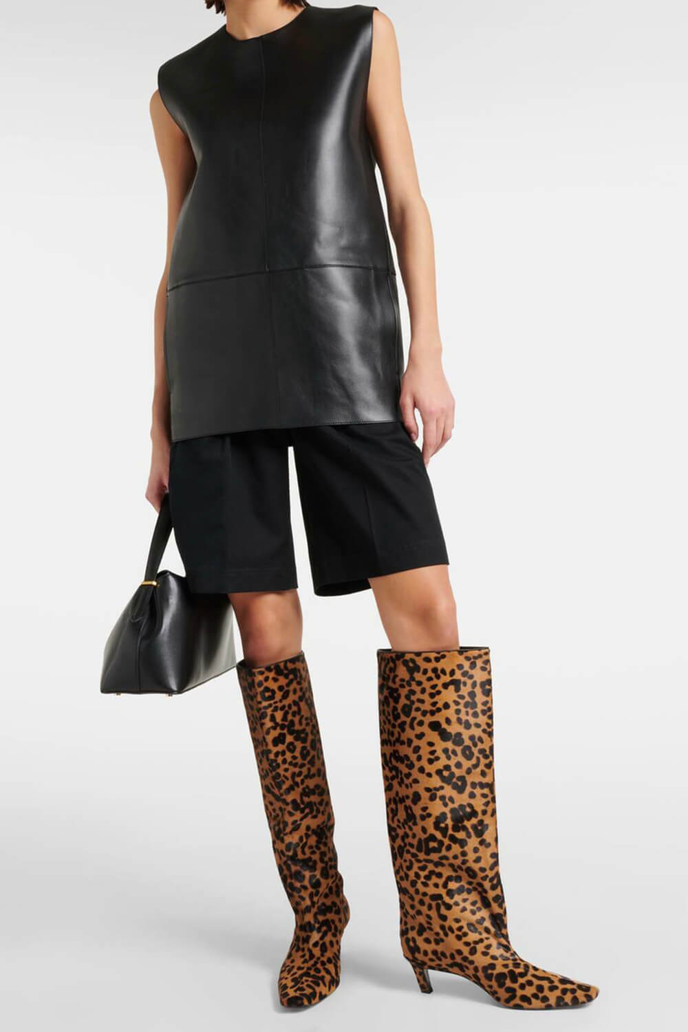 Animal Print Wide Shaft Long Hair Knee-High Kitten Heel Boots