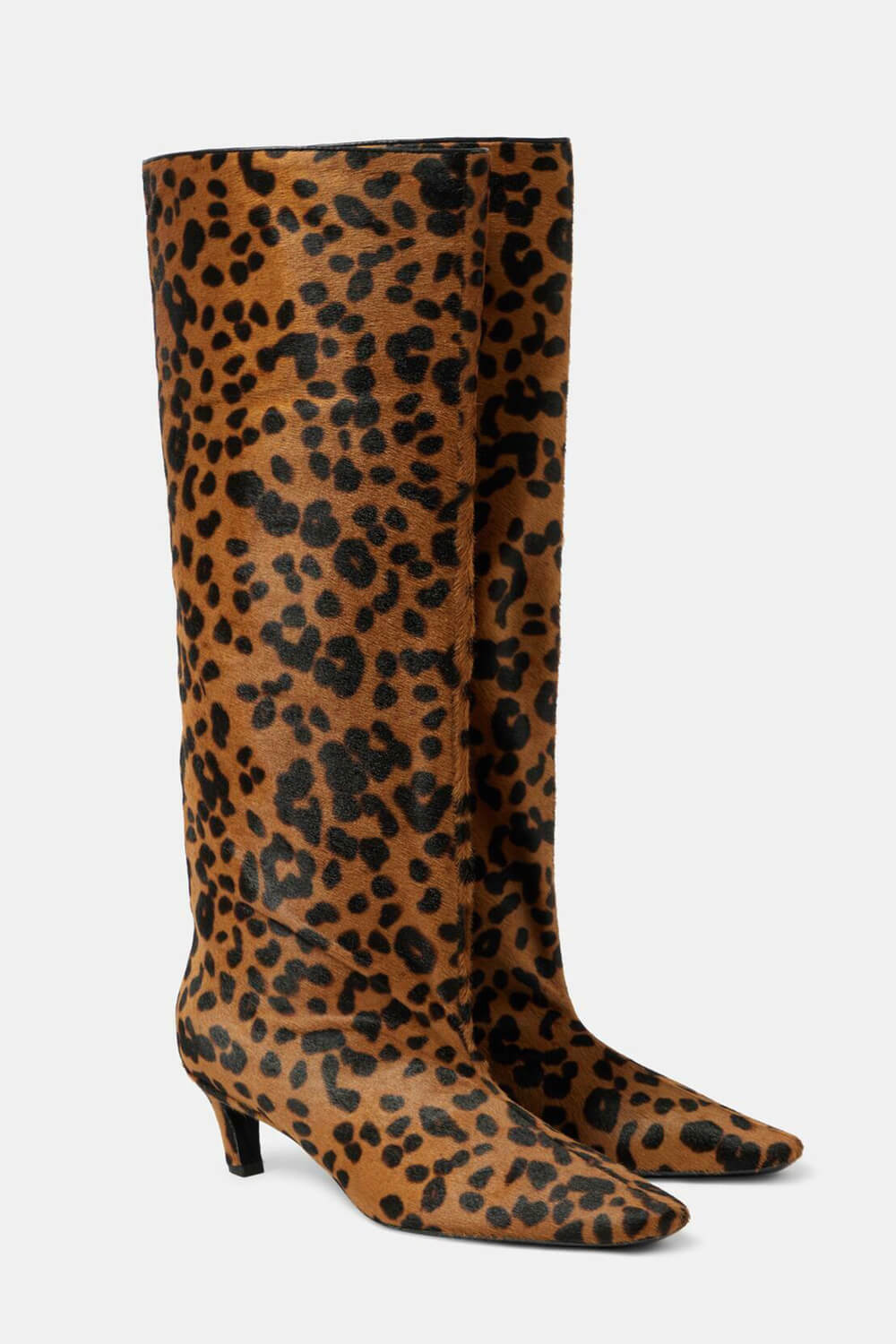 Animal Print Wide Shaft Long Hair Knee-High Kitten Heel Boots
