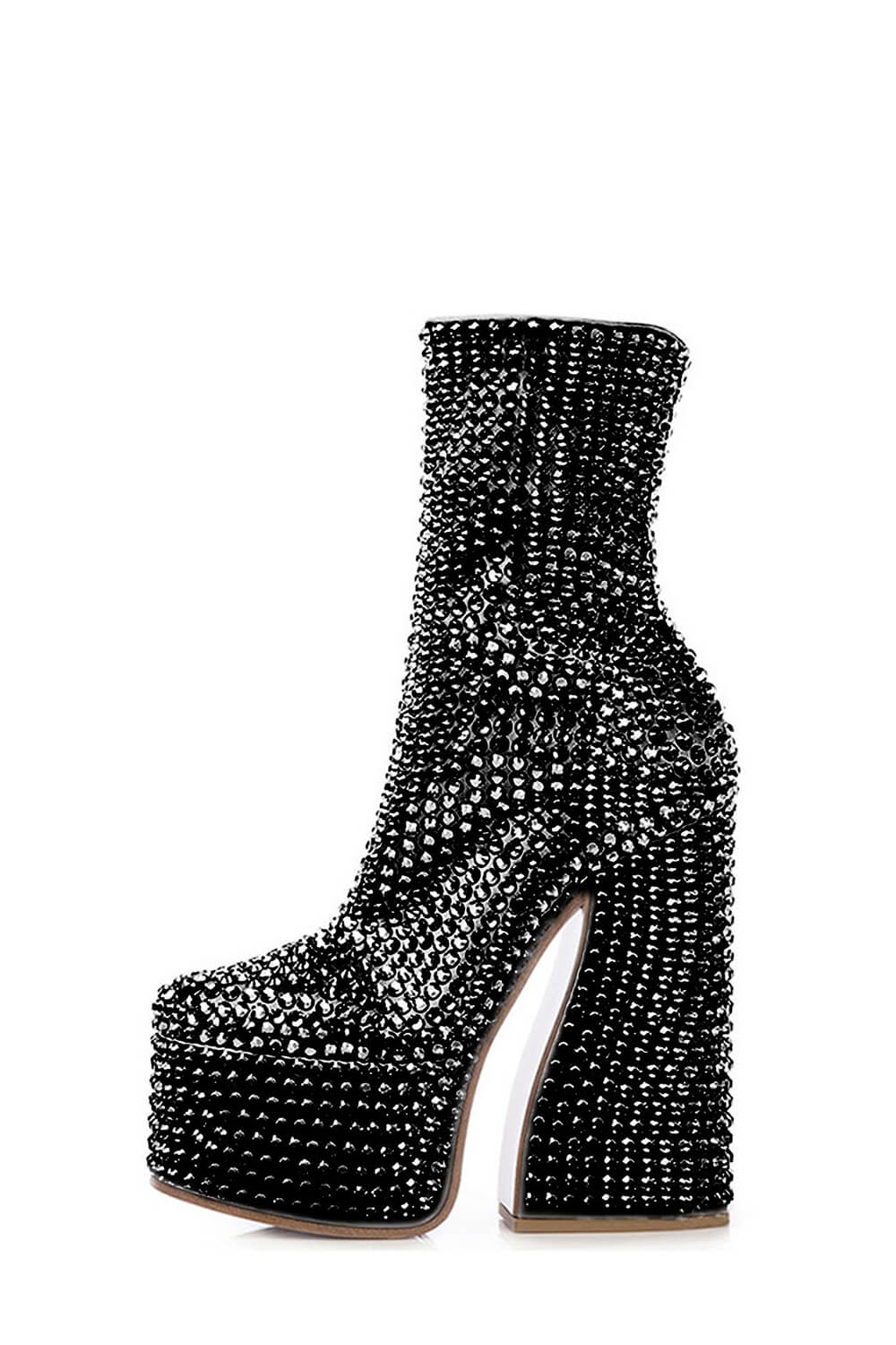 Rhinestone-Embellished Platform High Block Heel Ankle Bootie