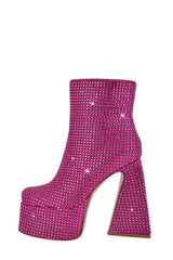 Rhinestone-Embellished Platform High Block Heel Ankle Bootie