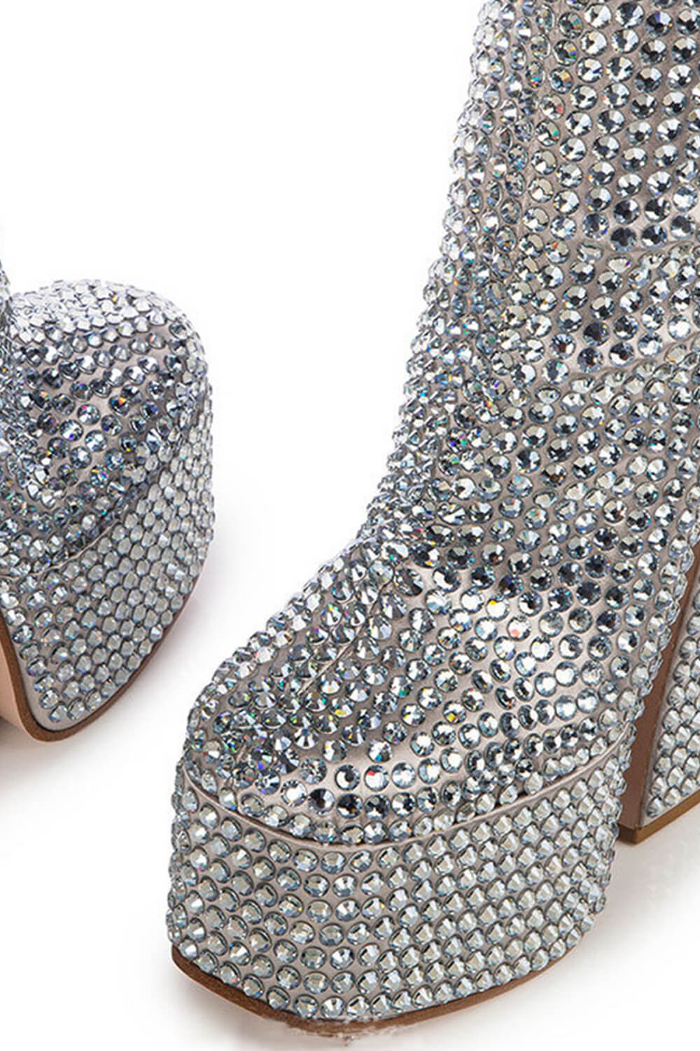 Rhinestone-Embellished Platform High Block Heel Ankle Bootie