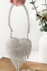 Rhinestone Heart-Shaped Evening Mini Clutch Bag With Fringe