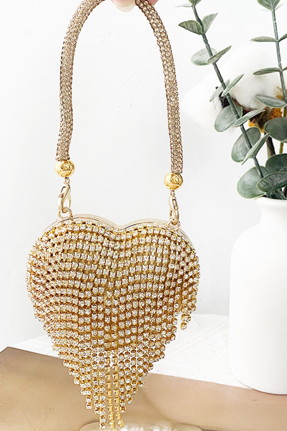 Rhinestone Heart-Shaped Evening Mini Clutch Bag With Fringe