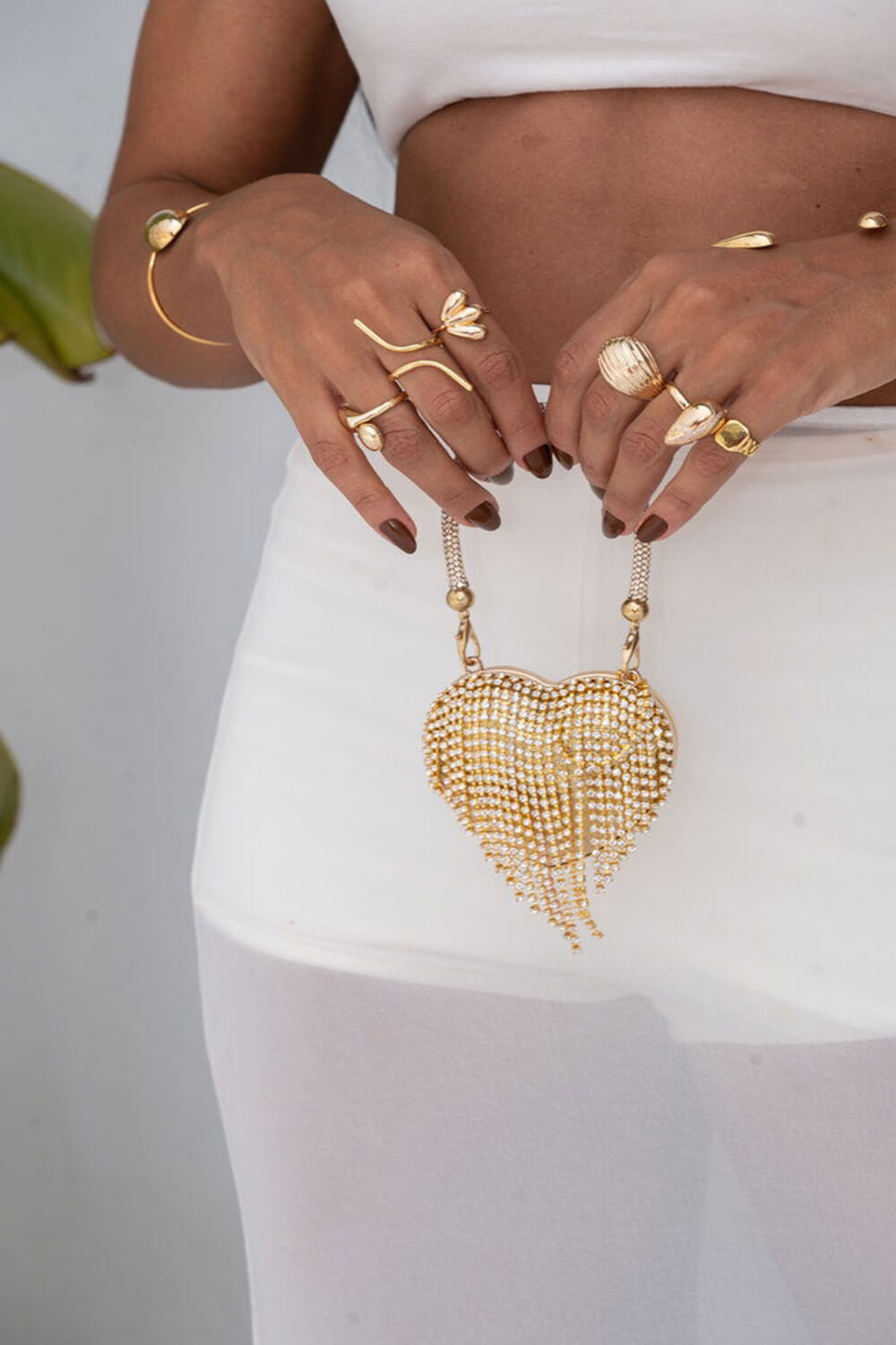 Rhinestone Heart-Shaped Evening Mini Clutch Bag With Fringe