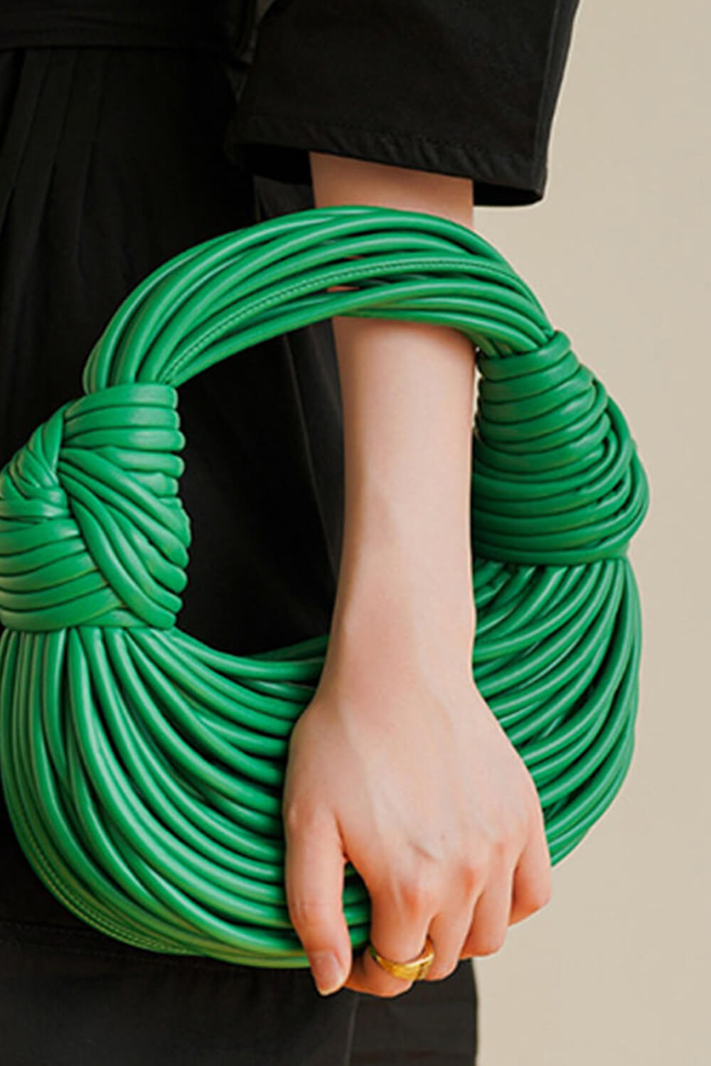 Faux Leather Noodles Knotted Top Handle Clutch Bags