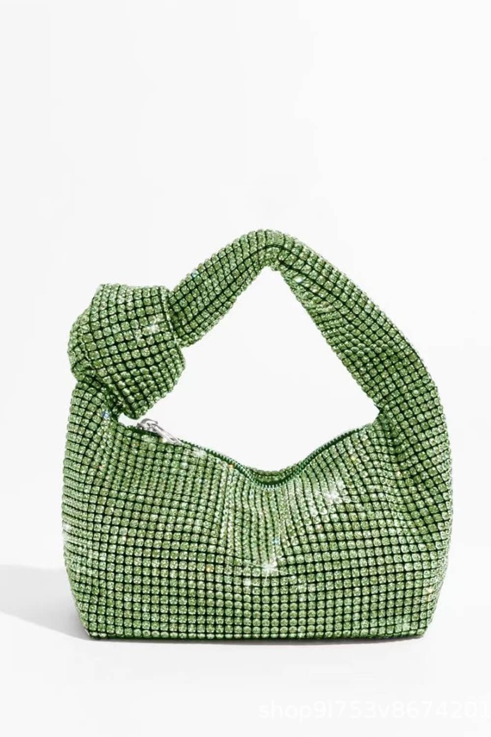 Rhinestone Knot-Handle Slouchy Dumpling Bling Shoulder Bag