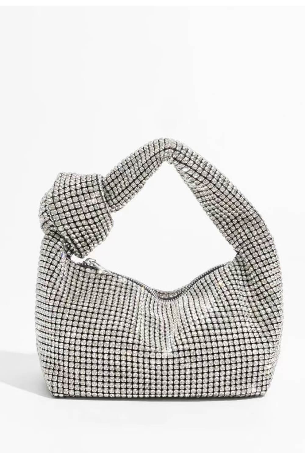 Rhinestone Knot-Handle Slouchy Dumpling Bling Shoulder Bag