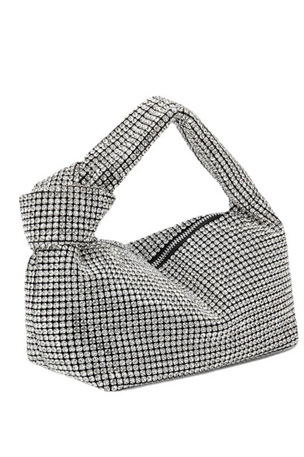 Rhinestone Knot-Handle Slouchy Dumpling Bling Shoulder Bag