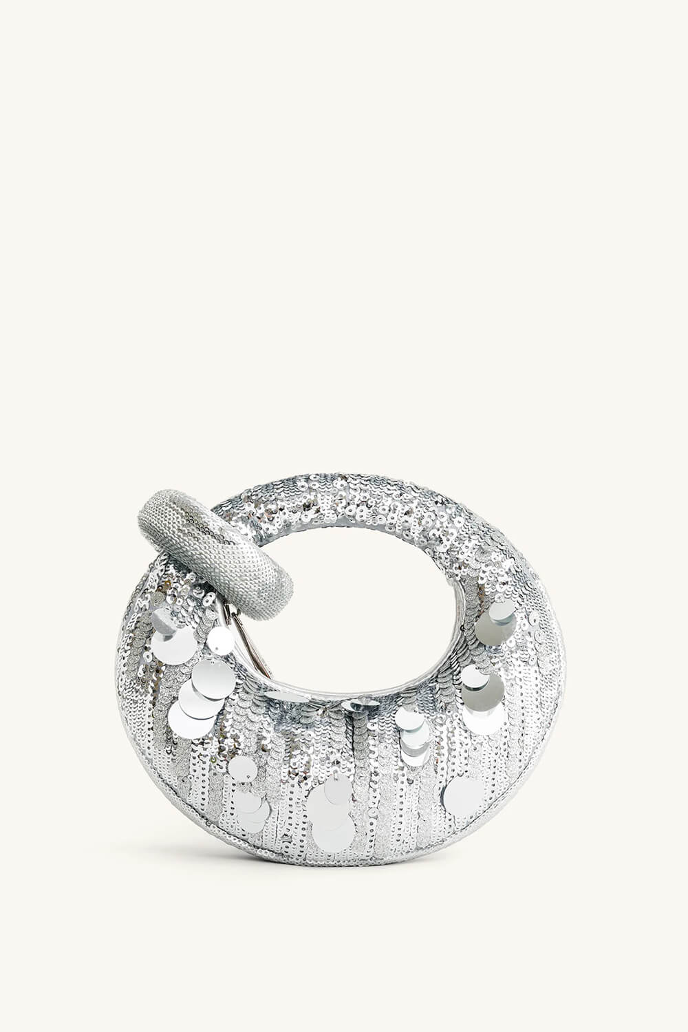 Metallic Sequin Loop-Handle Evening Moon Bag