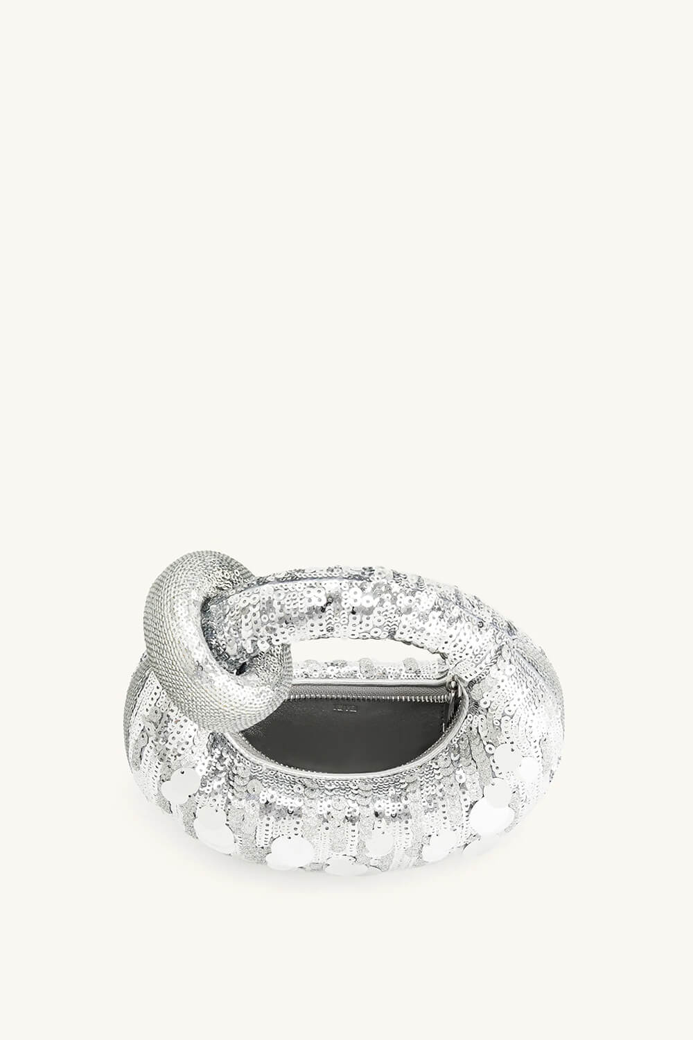 Metallic Sequin Loop-Handle Evening Moon Bag