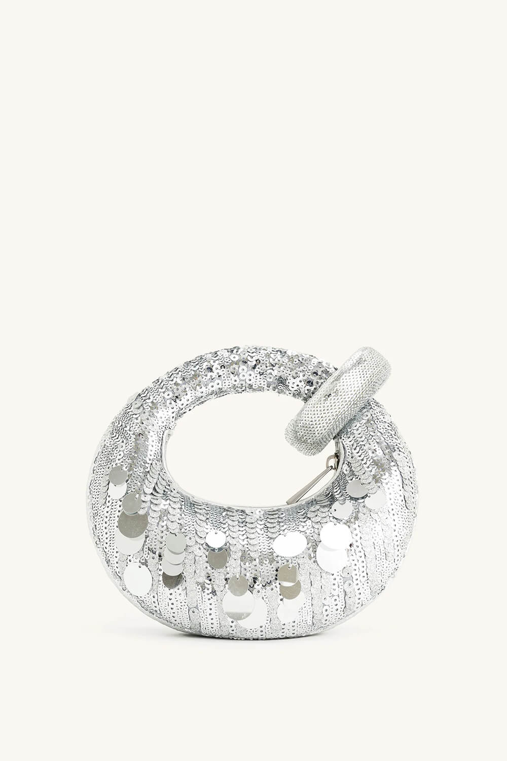 Metallic Sequin Loop-Handle Evening Moon Bag