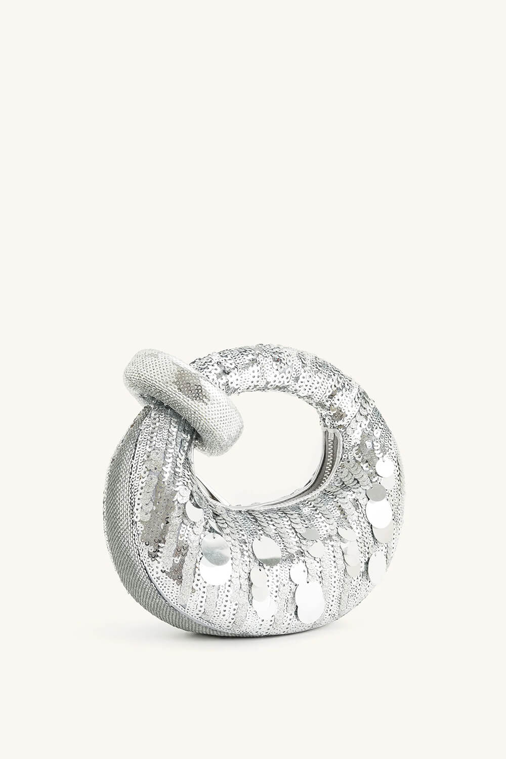 Metallic Sequin Loop-Handle Evening Moon Bag