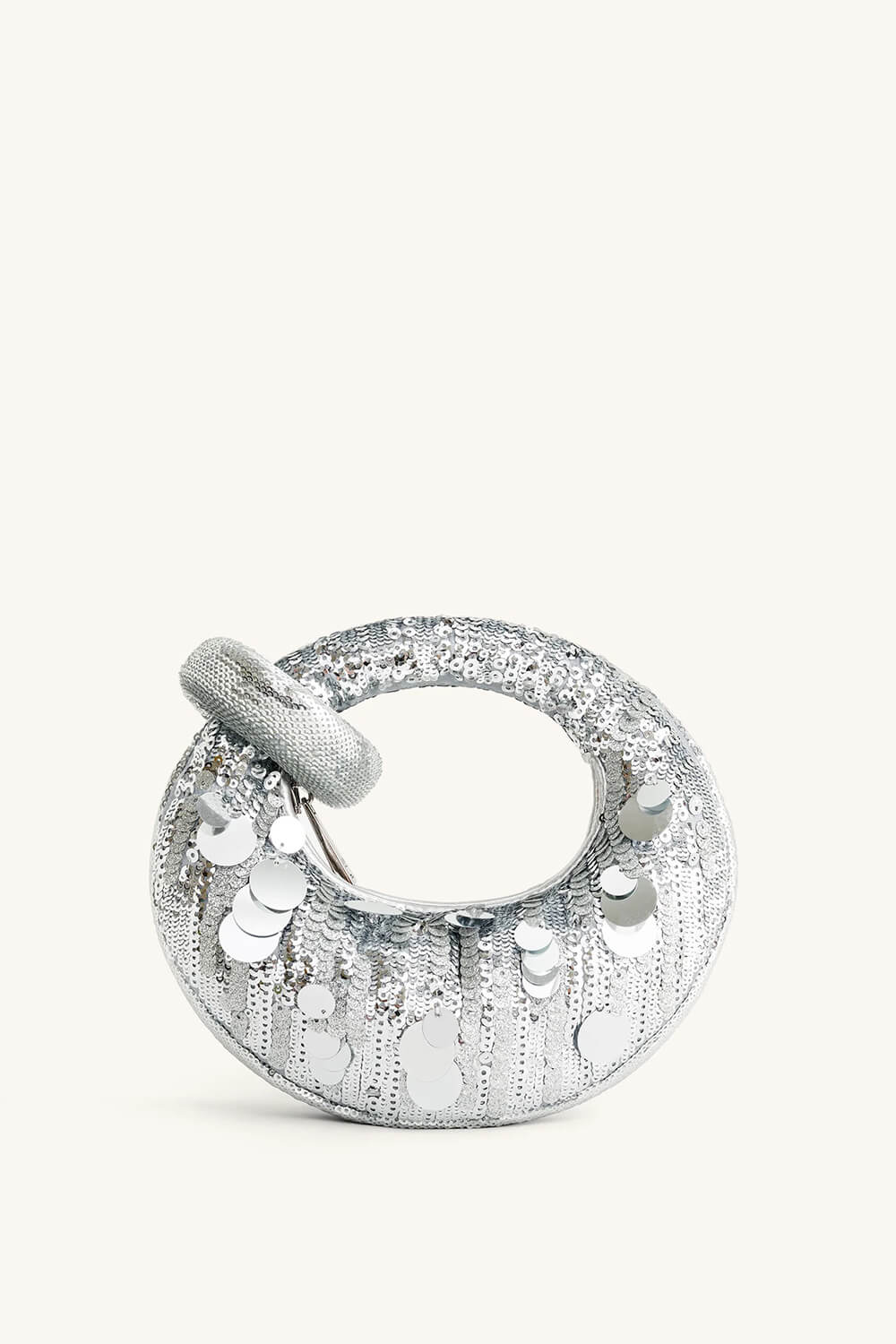 Metallic Sequin Loop-Handle Evening Moon Bag