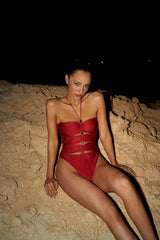 Ruched Halterneck Spaghetti Cut Out One Piece Swimsuit